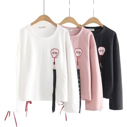 Japan Style Women Sweatshirt Harajuku 2021 Summer New Sweet O-Neck Cotton Female Hoodies Loose Long Sleeve Tops 86-017