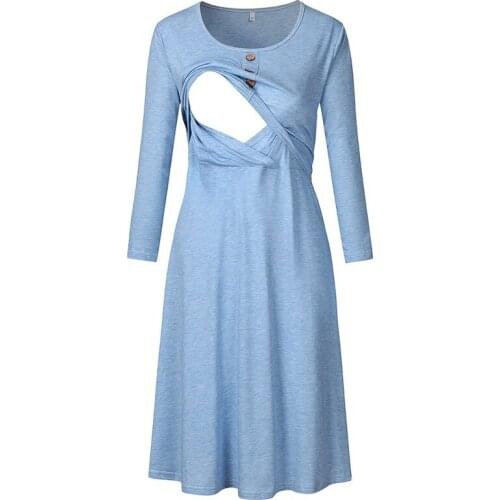 Womens Long sleeves Dresses Vestidos Button For Nursing Maternity Dress Breastfeeding Pregnancy Clothes Autumn Feeding Dress