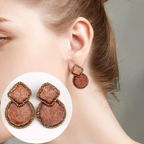 Bohemian Shiny Sequin Fairy’s Wing Handmade Geometic Round Rectangular Design Women Hoop Stud Drop Earring Wedding Party Jewelry