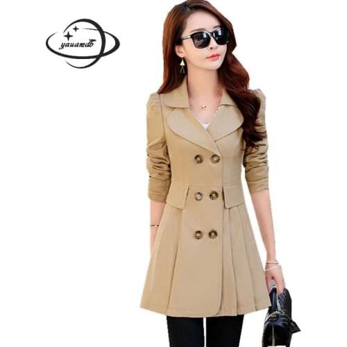 Yauamdb Women Trench Spring Autumn Size M-3xl Ladies Double Breasted Coat Female Solid Outerwear Button Windbreake Y48