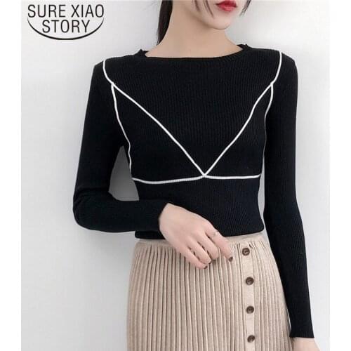 New 2021 Autumn Women Sweaters and Pullovers Knitted Sweater Base Shirt Long Sleeve O-neck Women Individuality Sweater 6037 50