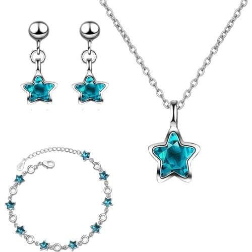 Simple Female Wedding Jewelry Sets 925 Sterling Silver Blue Crystal Little Star Jewelry for Women Girls Jewelry Sets Statement
