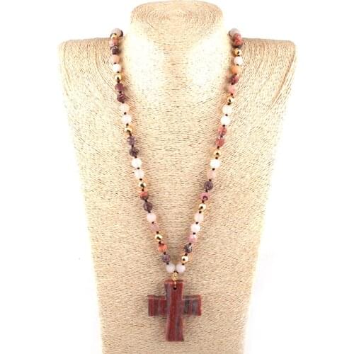Fashion Bohemian Tribal Jewelry Multi Stones Beads long Knotted Cross Ethnic Necklace For Women Ethnic Necklace
