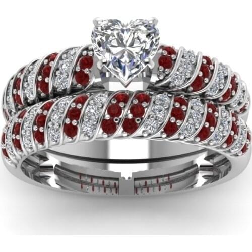 2pcs/set Fashion Crystal Rhinestones Rings Cute Heart Ring For Women Accessories Anniversary Engagement Jewelry Gift