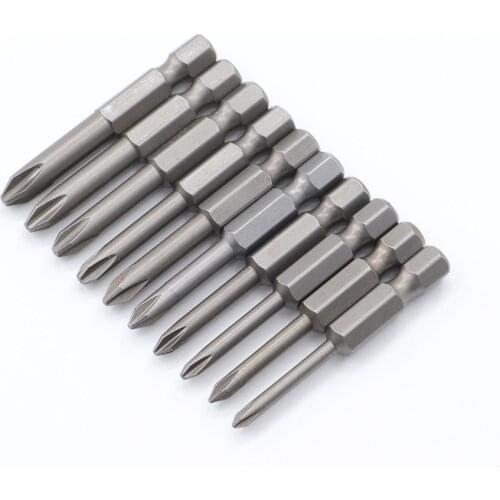 10Pcs Set 50mm S2 steel 1/4 Hex Shank Cross Head Screwdriver Bits Electric Driver Hand Tools Magnetic Screwdriver Drill Bit