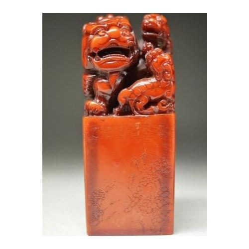 10 cm CHINESE SHOUSHAN STONE HAND-CARVED LION STATUE SEAL