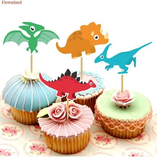 12pcs/set Cartoon Dinosaur Pattern Insert Cards Cake Topper Cake Decorating Tools Birthday Wedding Decoration Party Supplies