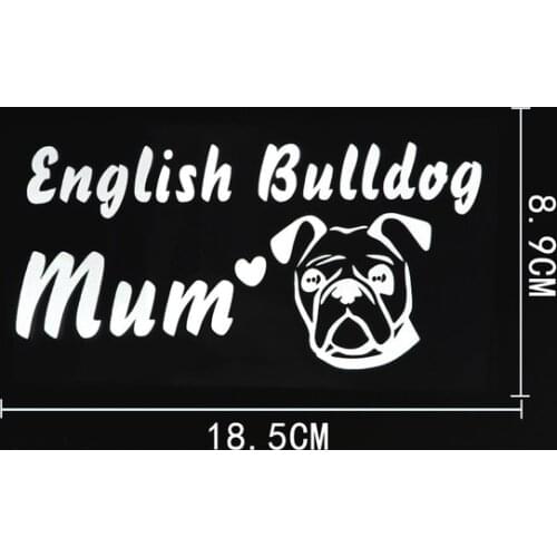 18.5CM×8.9CM Fun English Bulldog Mum Vinyl Animal Car Sticker Decal Black/Silver