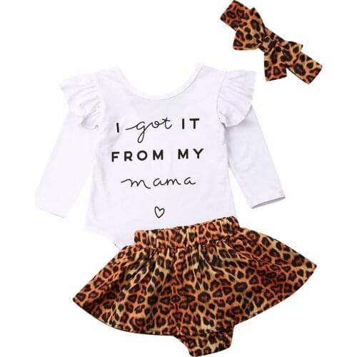 New 3PCS Baby Girl Leopard Clothes Long Sleeve Ruffle Bodysuits Top Skirts Autumn Newborn Infant Girls Outfits 3-24M