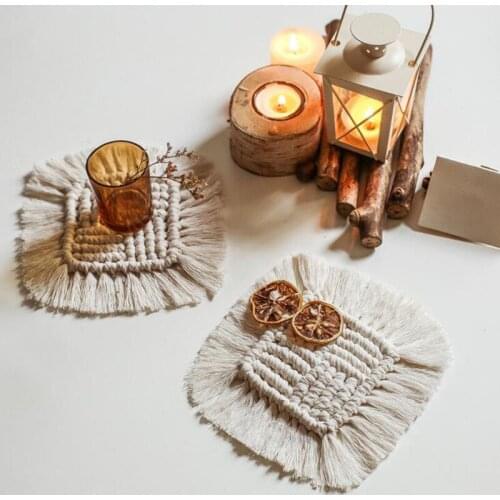 5pcs Square 17*17cm Handmade Cotton Placemat Macrame Non-slip Insulation Coffee Tea Cup Pad Mats Desk Decor Creative Gift