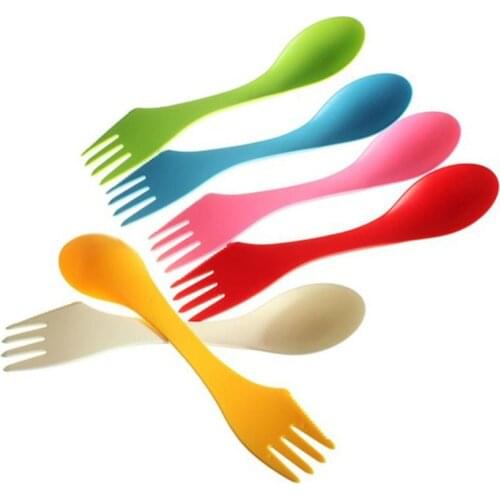6Pcs/Set 3 In 1 Spoon Fork Knife Cutlery Set Mixed Sweet Candy Color Portable Camping Hiking Utensils Spork Multifunctional Tabl