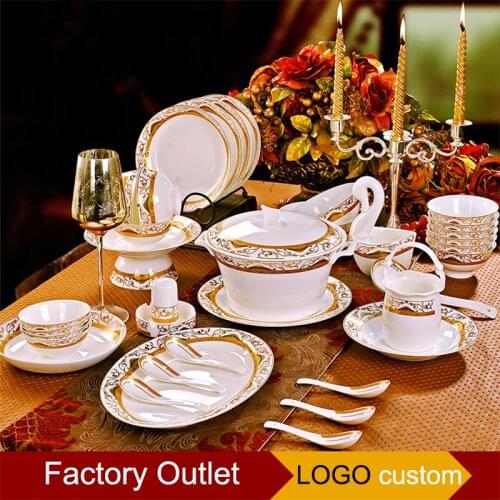 60pcs High-grade Bone China Cutlery Dets Export Wedding House Warming Gifts Customized Dishes Dinnerware Set Tableware