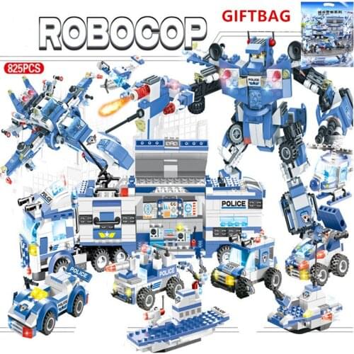 825Pcs City Police SWAT ROBOCOP War Generals Robot Truck Car Building Blocks Brinquedos Bricks Educational Toys for Children