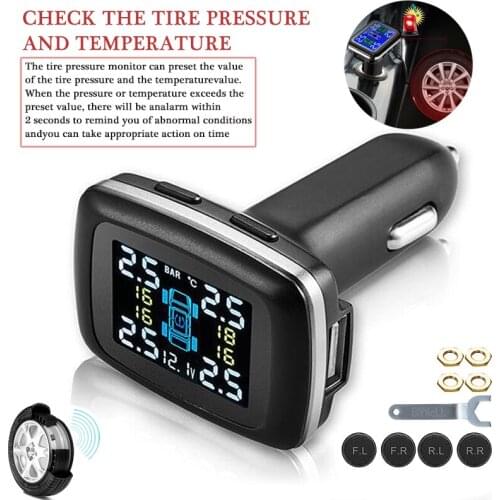 Wireless Car TPMS Tire Pressure Alarm LCD Monitoring System+4 External Sensors