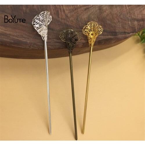 BoYuTe 20 Pieces 120*2.5MM Metal Filigree Flower Hair Stick Diy Hand Made Jewelry Findings Components