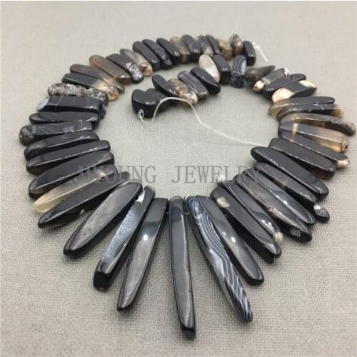 MY0577 Natural Polished Agates Points,Smooth Spike Stick Point Black Onyx Lace Top Drilled Necklace Beads