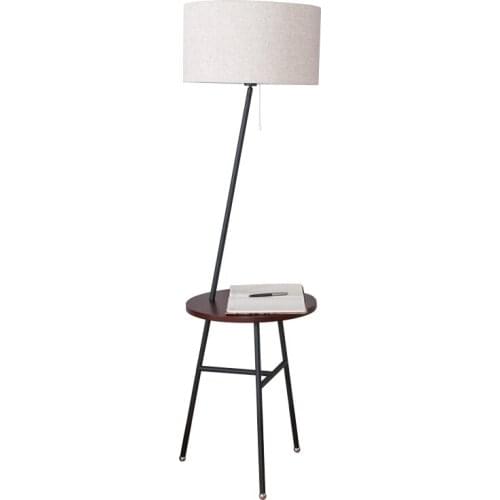 Simple Modern Nordic Creative Solid Wood Iron Fabric Led E27 Floor Lamp With Tray Tea Table For Bedroom Living Room H 158cm 1064