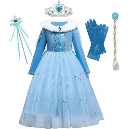 Disney Girl Costume for Halloween Kids Princess for Girls Elsa Cosplay Childrens Dresses Frozen Costumes for 2-10T Girls Dress