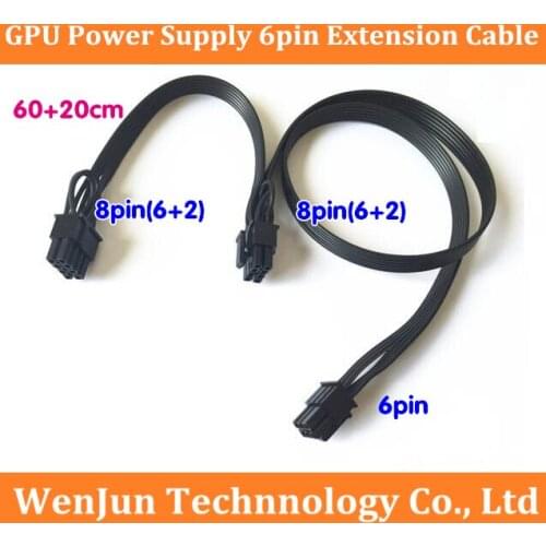 DHL Free fast Shipping PCI-E 6-Pin to Dual 8Pin(2+6) GPU Power Extension Cable 20cm+60cm Y-Type Ribbon Cable 18AWG