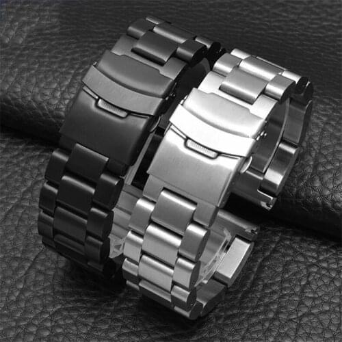 Adding Thickness Universal Stainless Steel Watchband 22 24 26mm Silver Black Solid Link Bracelet For Mans Big Size Watch Stock