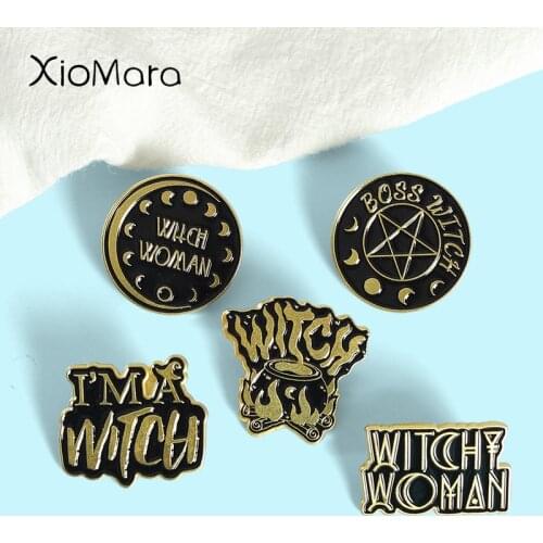 Witch Enamel Pins“I Am Witch” Magic Circle Dark Pentagram Brooches Backpack Badges Personality Gift For Women Custom Jewely
