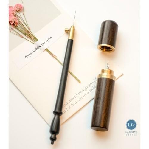 [French Embroidery Crochet/red Sandalwood with Needle Barrel] Luneville Front and Back Crochet DIY French Embroidery Tools