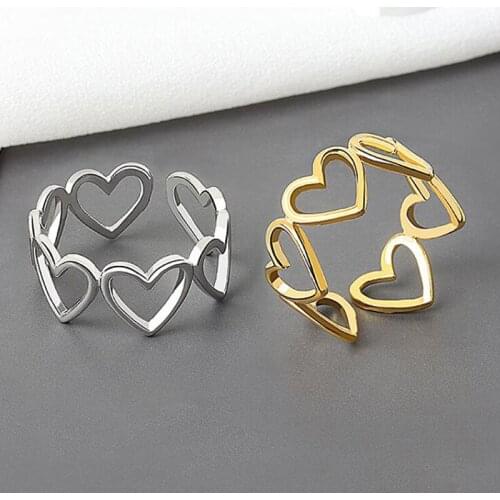 Geometric Heart Hollowout Adjustable Ring Minimalist Jewelry ForWomen Party Gift
