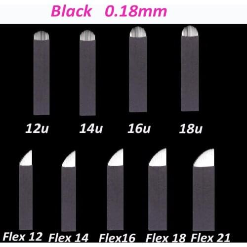 100 Pcs Black 0.18mm Microblading 7 9 12 14 16 18 21 U shape Tattoo needles for Permanente makeup Eyebrow Blades Manual pen