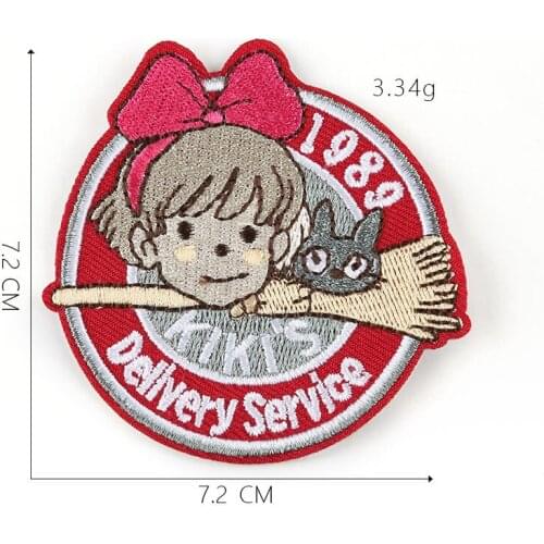 KIKIS Dellvery Service Iron On Patches Cat Animal Cartoon Shirt Shorts Fashion Logo Embroidery Clothing Kids Badge