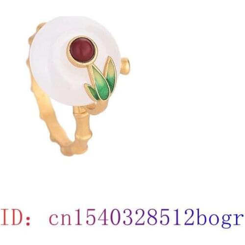 White Jade Ring Natural Chalcedony Men Fashion Amulet Gemstone 925 Silver Zircon Gifts Charm Women Crystal Jewelry