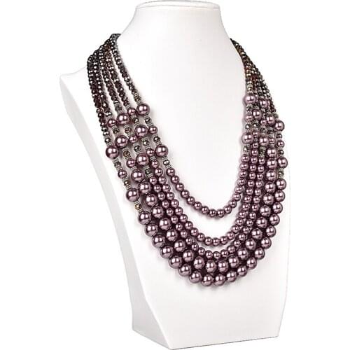 Brown confectionery beaded jewel multiple and Well-sized beads Glass crystal and Synthesis pearl necklace