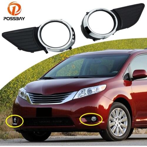 POSSPAY Car Front Fog Lights Frame Left Right Chrome Lamps Cover for Toyota Sienna Base XLE LE 2011-2017 Auto Exterior Parts