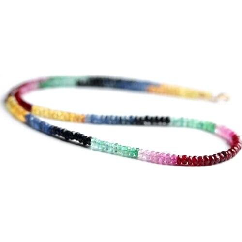 Natural Ruby Emerald Sapphire 18K Gold Bracelet Necklace Set Fine Jewelry For Women