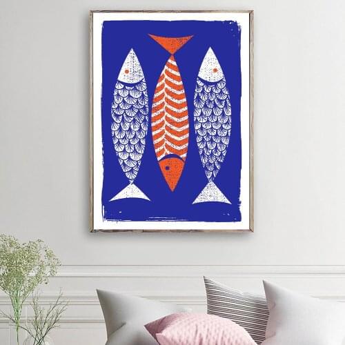 Navien style modern art screen printing scandinavian canvas poster indigo screen printing kitchen home decoration wall picture