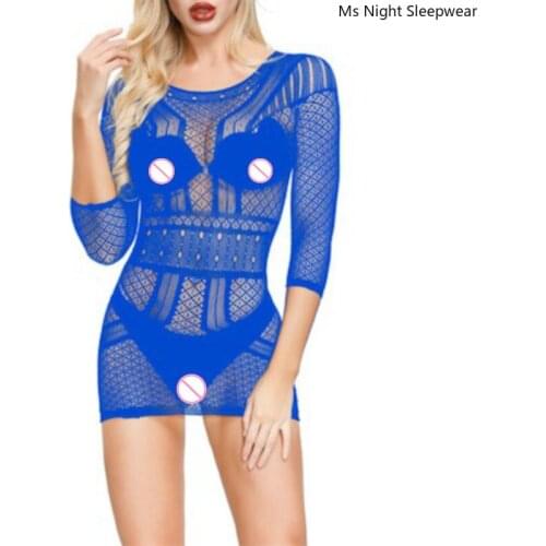 Ms Night Sleepwear Non-slip Babydoll Sexy Lingerie Female Long Sleeve Nightdress for Women Soft Sex Underwear Elastic Mini Dress