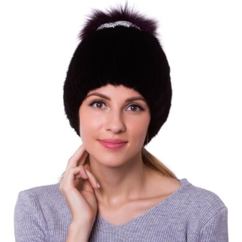 232432 New Fashion Mink Fur Hat Fox Fur Skullies Female Knitted Hat winter Fox Fur Beanies