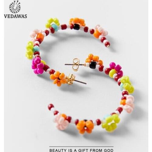 Vedawas New Korean ZA Beads Floral Hoop Earrings for Women Boho Cute Luxury Handmade Stone Drop Earrings Girlfriend Gift Jewelry