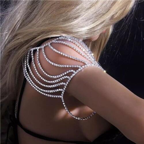 New Luxury Bridal Shoulder Chains Noble Wedding Body Big Necklace Jewelry Full Rhinestone Women Necklaces Straps