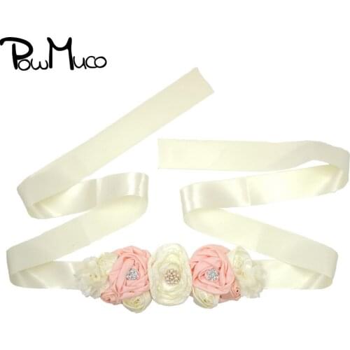 Powmuco 1 PCS Lovely Handmade Rhinestone Flowers Women Sash Adjustable Maternity Waistband Fashion Dress Belts Photography Props