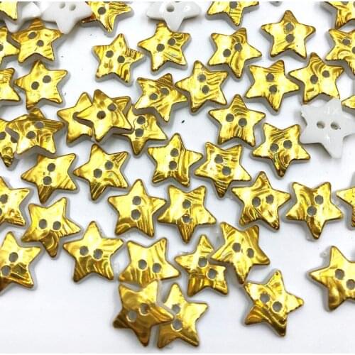 100pcs 12.5mm Metallic Gold Star 2 Holes Buttons Sewing Dress Shirt Kids Apparel Sewing Scrapbook Christmas Crafts PT301