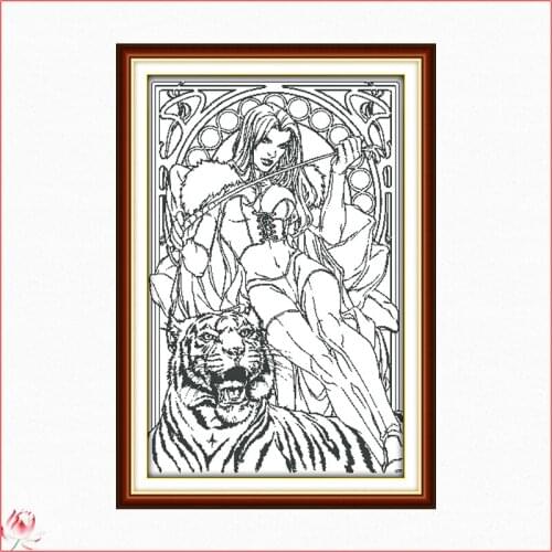 Joy Sunday Beauty Tamers Cross Stitch Kit DIY Character Pattern 14CT 11CT Embroidery Set Needlework Home Deco Craft Painting