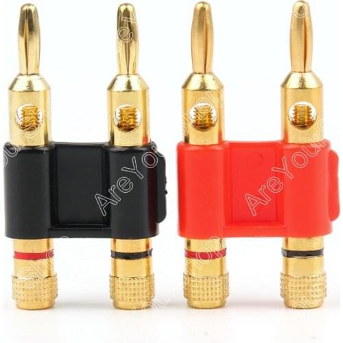 Areyourshop Sale 2 Pcs Gold Connector - Stackable Double 4mm Banana Plug Speaker Loudspeaker Plug