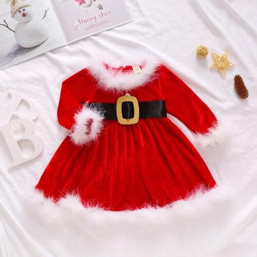 Baby Girls Toddler Christmas Dresses Fleece Red O-Neck Long Sleeves Winter Princess Party Xmas Dresses Baby Clothing 6M-4 Y