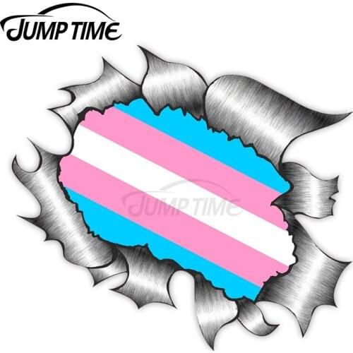 Jump Time Ripped Torn Metal Design With Trans Transgender LGBT Flag Motif Vinyl Car Sticker for Windows Bumper
