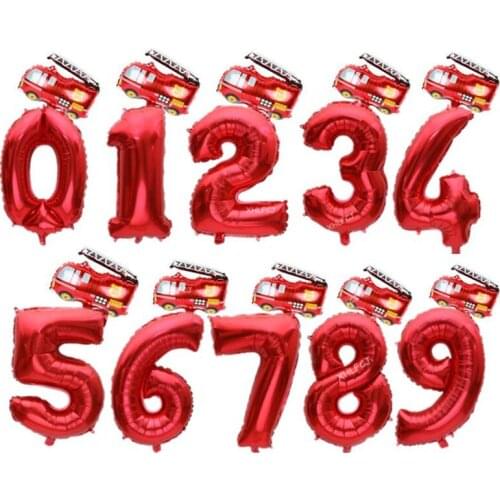 2pcs 32inch Red Gold Number Balloons with Mini Plane Fire Truck train Foil Balloon Birthday Party Decoration Kids Car Toys Balls