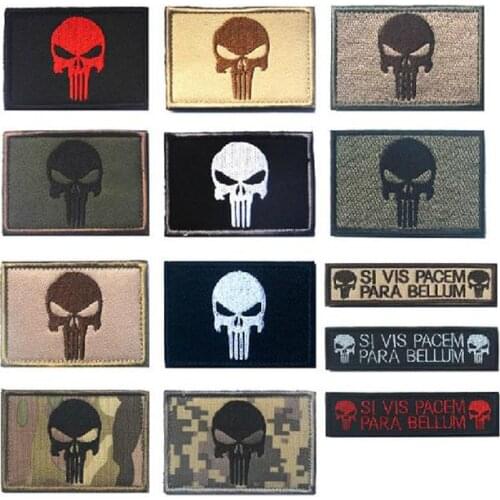 Embroidered Military Patch Skull Si Vis Pacem Para Bellum Tactical Patches Army Hook Fastener Badge For Backpack Jacket