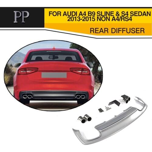 Rear Diffuser Rear Bumper Lip For Audi A4 B8.5 Sline S4 Sedan 4 Door Non A4 RS4 2013-2015 PP Diffuser With Exhaust Muffler Tips