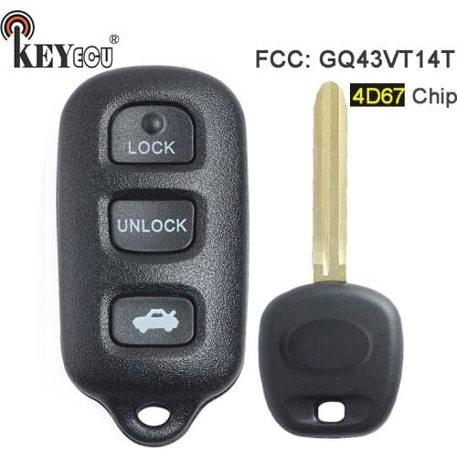 KEYECU 4D67 Chip GQ43VT14T Replacement 3+1 4 Button Remote Car Key Fob for Toyota Camry 2003 2004 2005 2006