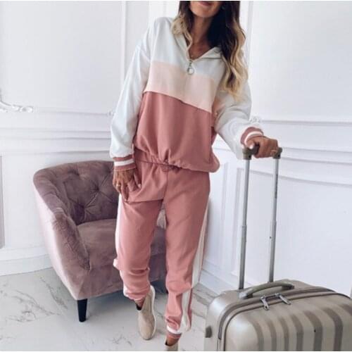 FNOCE Cross-border Foreign Trade Spring Womens color Matching Fashion Sweater Suits Womens autumn Leisure Sports Suits