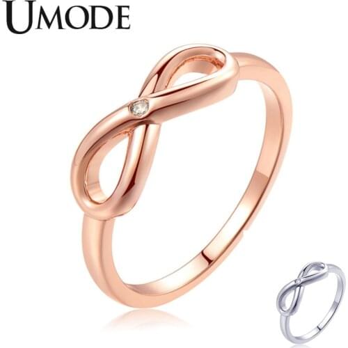 UMODE Fashion Crystal Trendy Letter Infinity Rings for Women Cubic Zirconia Rose Gold Ring Girls Wedding Jewelry UR0456